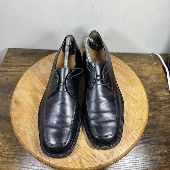 Salvatore Ferragamo Studio Shoes Mens Size 10 D Leather Lace Up Dress Square Toe - Picture 2 of 10